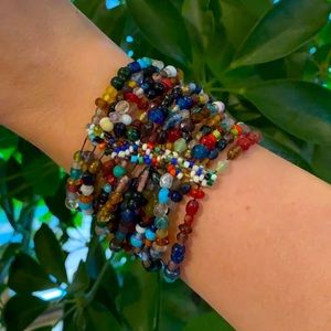 Vintage Glass Bead Cuff Bracelet, Handmade, 90s, Bohemian Boho